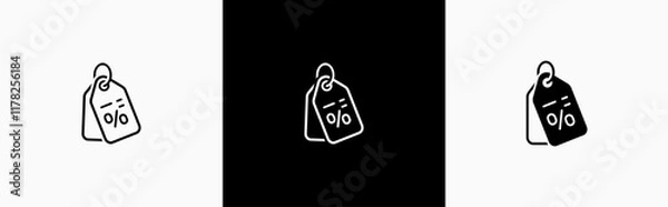 Obraz Discount price tags with percentage in line style icon. Special offer in flat style symbol. Price tag, discount,  percentage signs vector illustration for apps and website