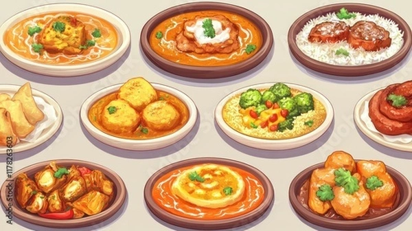 Fototapeta A colorful array of various dishes, showcasing diverse culinary options.
