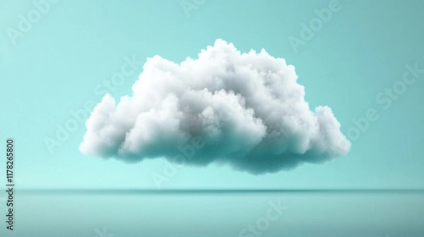Fototapeta A single cloud drifting across a clear blue sky representing the impermanence of thoughts with a blank space for contemplation and reflection on the fleeting nature of moments and ideas
