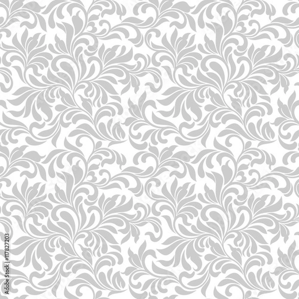 Fototapeta Seamless pattern. Tracery of gray floral abstract element on a white background. Vintage style. The pattern can be used for printing on textiles, wallpaper, packaging
