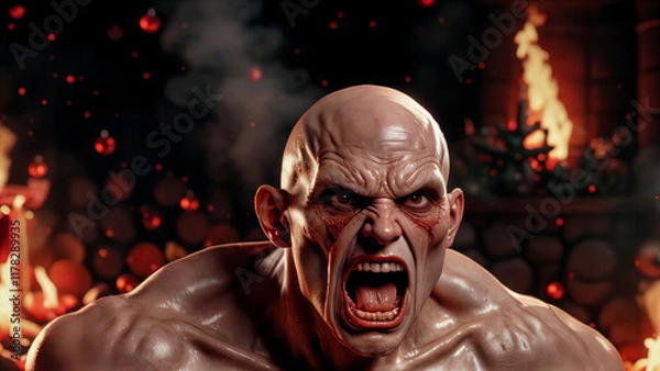 Obraz Intense figure expressing raw emotion in a fiery, dark environment