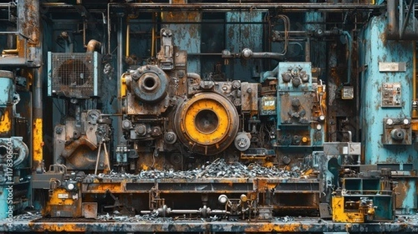 Fototapeta Machinery Operating in Sync to Process and Sort Various Materials in an Industrial Setting