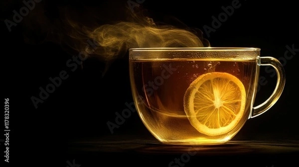 Fototapeta A cup of tea with a slice of lemon in it