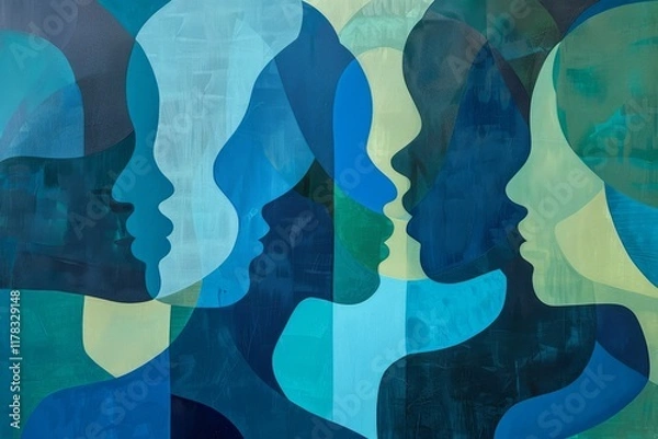 Fototapeta Abstract silhouettes in blue harmony