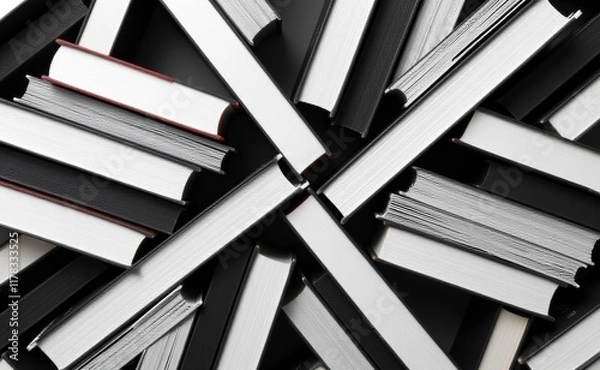 Fototapeta A colorful and abstract arrangement of book spines creating a geometric pattern.