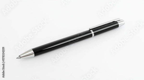 Fototapeta A sleek black pen with a silver clip on a white background.