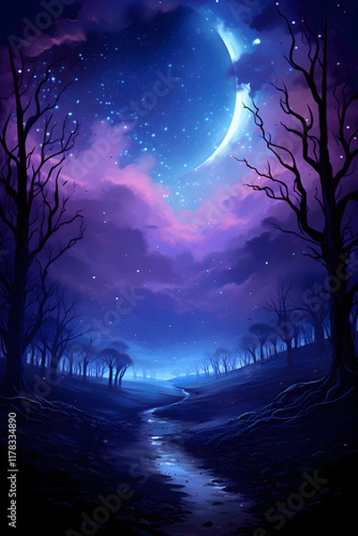 Obraz Tranquil Beauty of a Moonlit Night: A Journey into the Mystique of the Nocturnal World