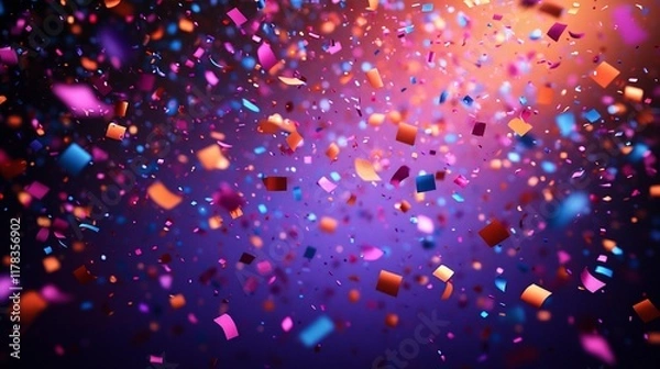 Fototapeta Colorful confetti falling, vibrant background, celebration, event backdrop