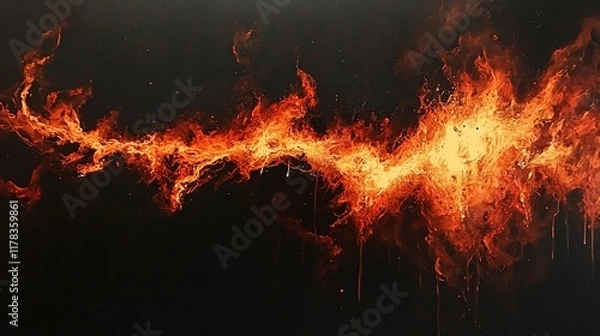 Obraz Abstract fiery orange and yellow flames on black background.
