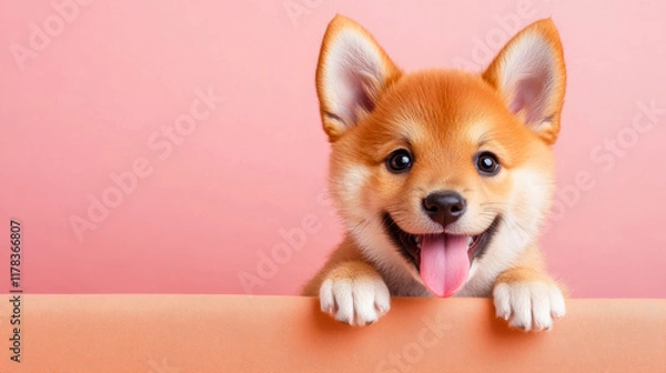 Fototapeta Adorable Corgi puppy with a playful expression