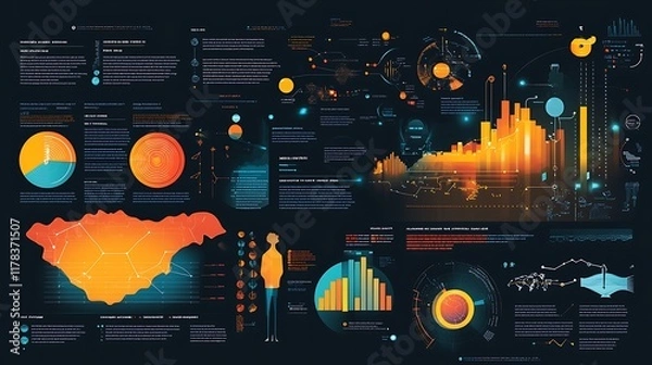 Obraz Futuristic Interface with Data Visualizations and Charts