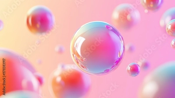 Fototapeta Abstract Colorful Bubbles With Gradient Background in Soft Pastel Tones. A mesmerizing artistic representation of colorful bubbles floating against a warm gradient backdrop. 