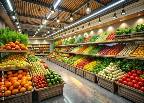Fototapeta 3D Supermarket Grocery Realistic Render,  Fresh Produce,  Food Display