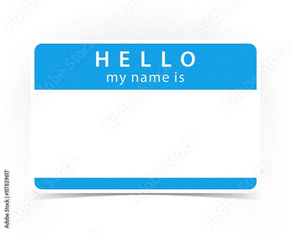Obraz Blue color name tag blank sticker HELLO