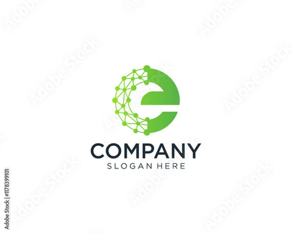 Fototapeta Green E letter technology logo