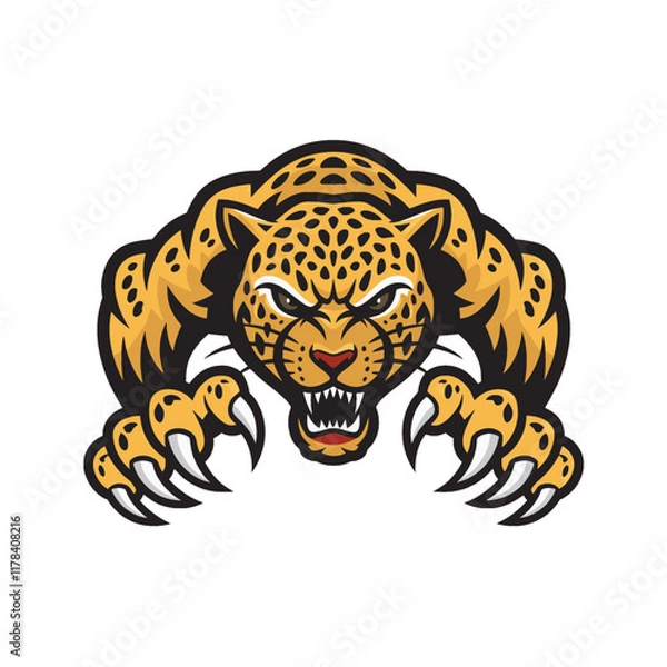 Fototapeta leopard attacking pose with claws logo illustration