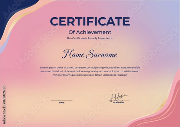 Fototapeta Modern and colorful certificate, diploma with an abstract design.