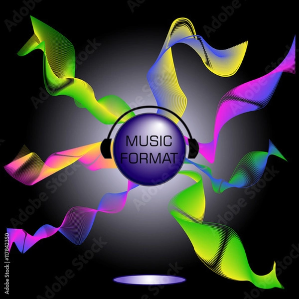 Obraz Vector illustration for a musical theme with disco ball and headphones on abstract background