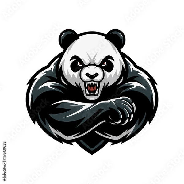 Obraz panda angry attacking with punch design logo illustration