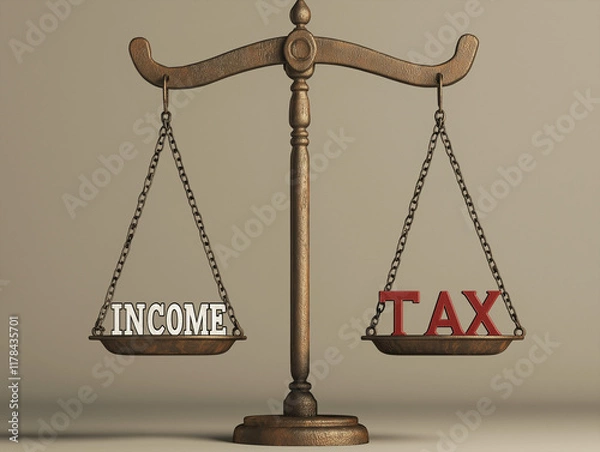 Fototapeta Tax returns period sees the balancing of income and tax through concept image of manual scale balancing profit and taxes