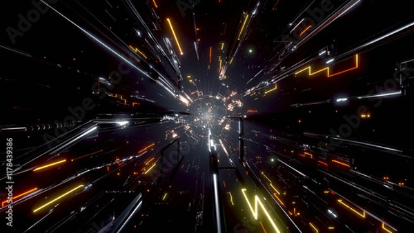 Fototapeta VJ トンネル ワープ 宇宙 サイバー 光線 黄色 オレンジ [別Verあり]