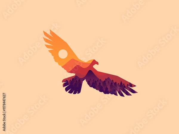 Fototapeta Nature landscape masked with eagle shape vector