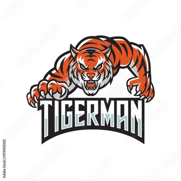 Fototapeta tiger man attacking with claws design logo
