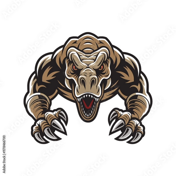Fototapeta tyrannosaurus fierce attacking with claws logo design illustration