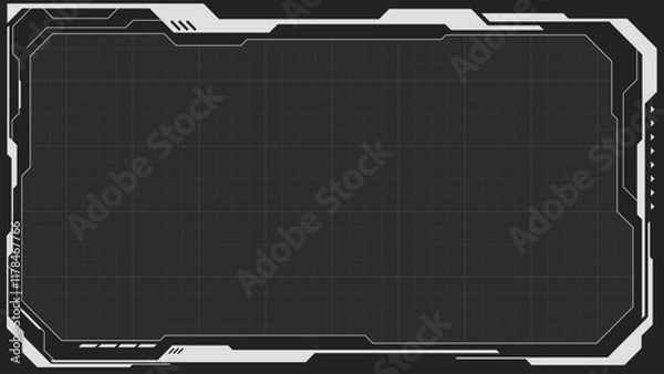 Obraz black and white outline cyberpunk design. retro futuristic background with hud frame