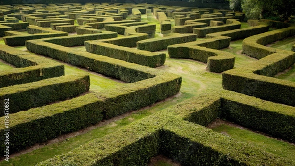 Obraz green hedge maze garden grass pattern wallpaper background design 