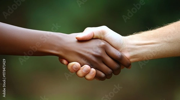 Fototapeta A business handshake between a woman and a man, captured in a close-up, symbolizing partnership, collaboration, and successful professional relationships. 