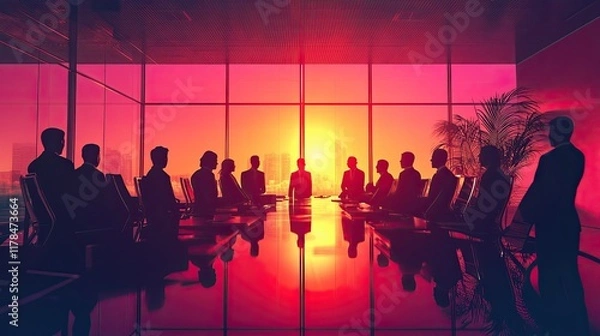 Fototapeta A business meeting taking place in a conference room, generated by AI technology, reflecting collaboration, professional discussions, and decision-making. 