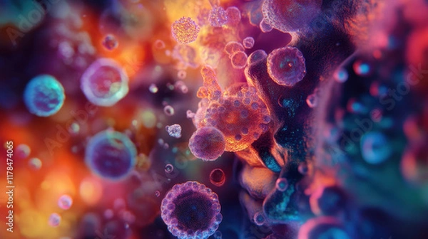 Obraz Colorful close up of bacteria in human body, vibrant and detailed