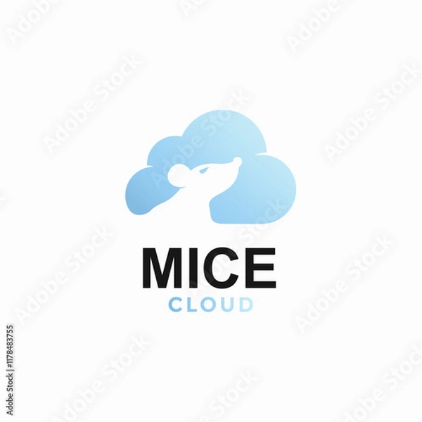 Fototapeta mouse cloud simple logo in negative space