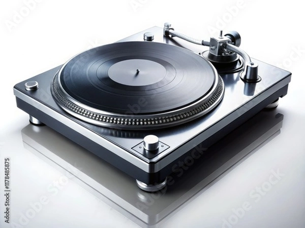 Fototapeta DJ Vinyl Player Isolated White Background with Copy Space