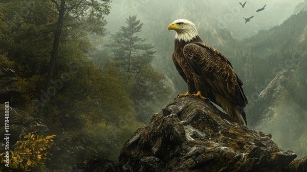 Obraz Bald Eagle Perched on Rocky Outcrop