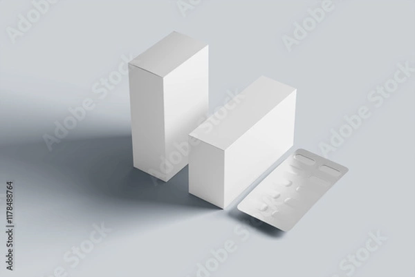 Fototapeta Blank multiple boxs with single pills left angle view