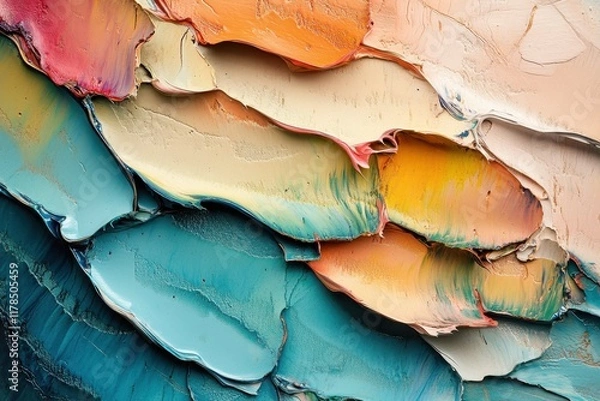 Obraz Colorful abstract painting with layered textures creating vibrant patterns