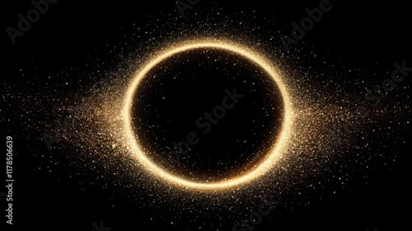 Fototapeta Glittering Cosmic Black Hole Abstract - Sparkling Circle of Particles in Dark Space Background