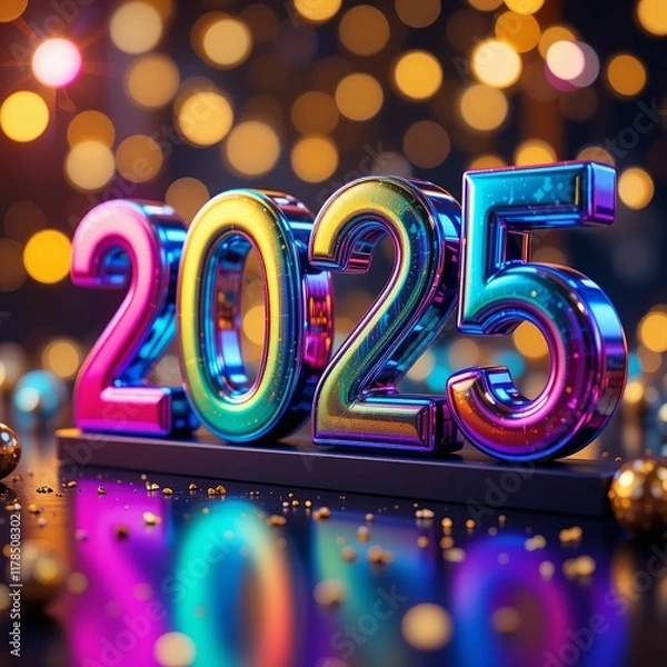Fototapeta A vibrant image showcases the year 2025 in large, metallic numerals