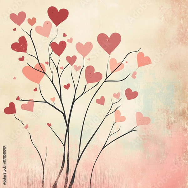 Fototapeta Heart-shaped branches reaching out, vintage style