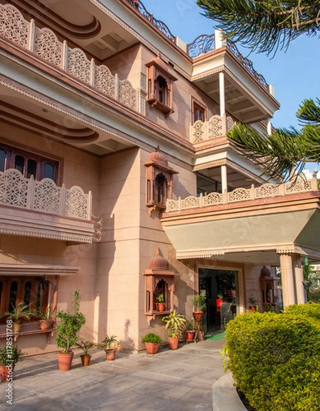 Obraz Traditional architecture and a charming pathway, Pushkar, 
Rajasthan, India, 28 Jan 2024