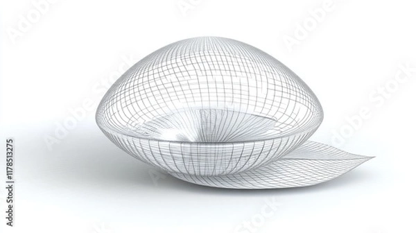 Fototapeta A wireframe design of an abstract, smooth object resembling a shell on a leaf.