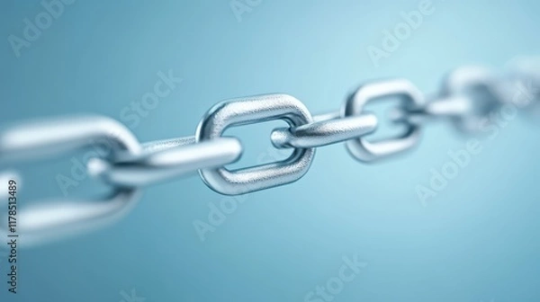 Fototapeta Strong metallic chain link closeup, a detailed view of interconnected strength and industrial design