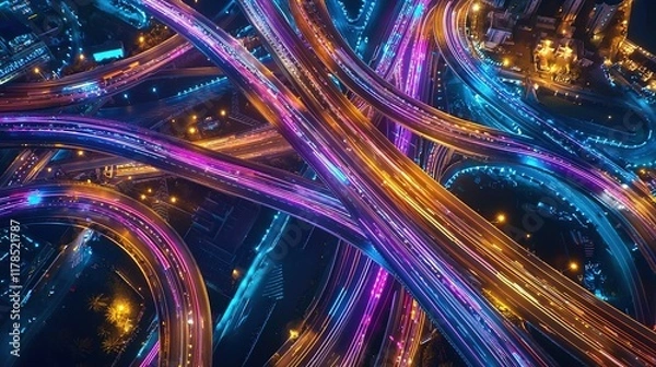 Obraz Night Highway Interchange, Aerial View