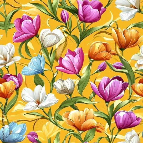 Fototapeta Vibrant floral arrangement nature setting digital artwork colorful background close-up view botanical concept