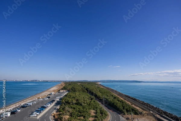 Fototapeta 富津岬の先端展望台から眺める富津岬と房総半島