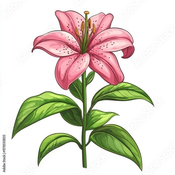 Fototapeta Pink Lily Flower: Elegant Bloom, Botanical Illustration, Floral Design, Nature's Beauty, Spring Summer, Garden, Vector Graphic