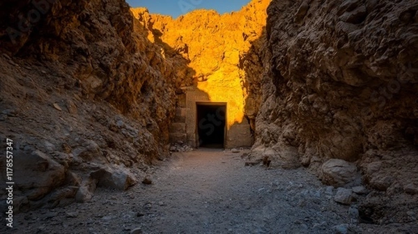Fototapeta Exploring the tomb entrance in the valley of the kings a stunning archaeological landmark at sunset