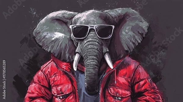 Fototapeta Elephant in Red Jacket, Sunglasses